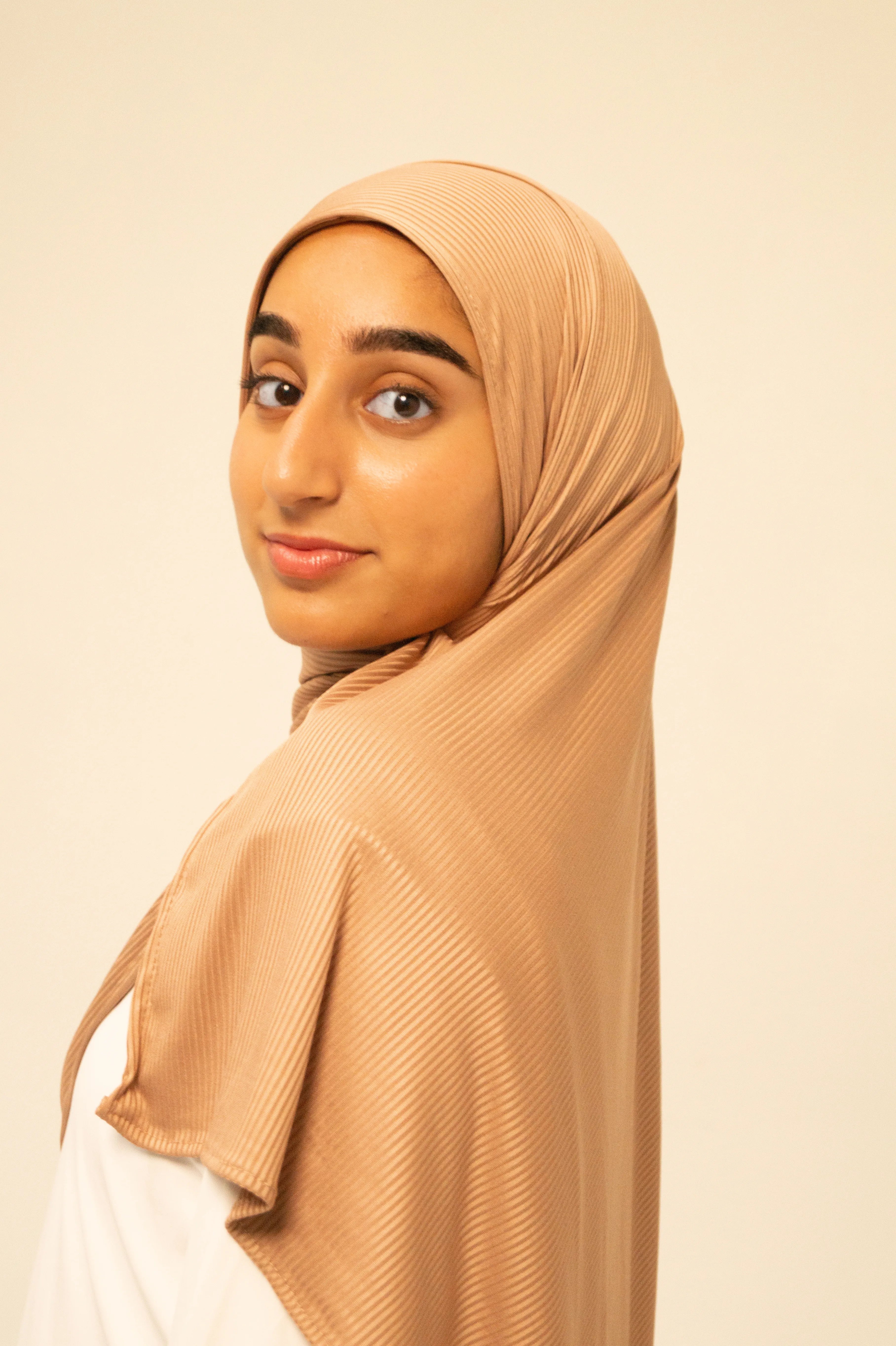 Peach Beige Ribbed Jersey