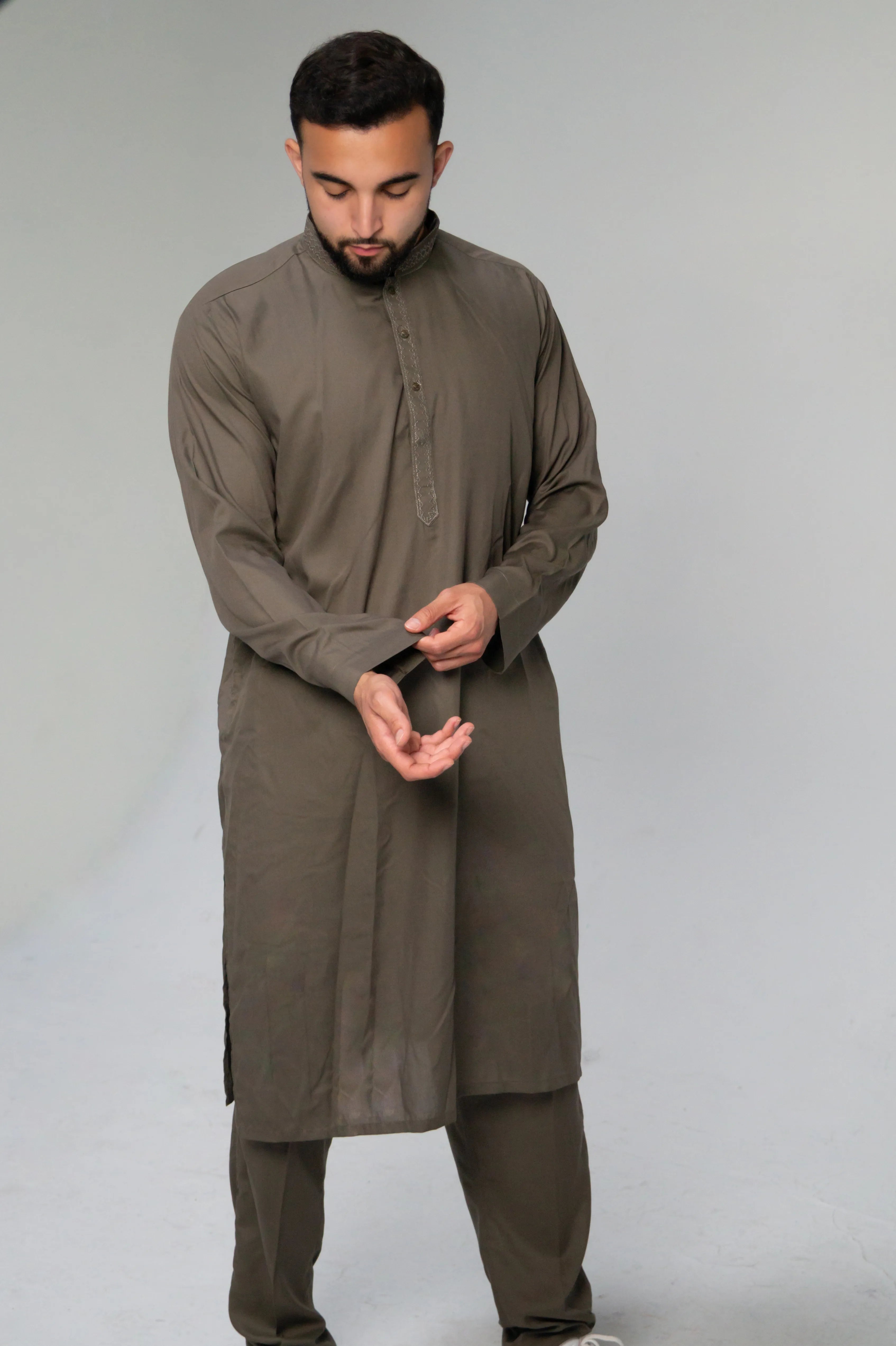 DeNative Kurta Set - Olive Grey
