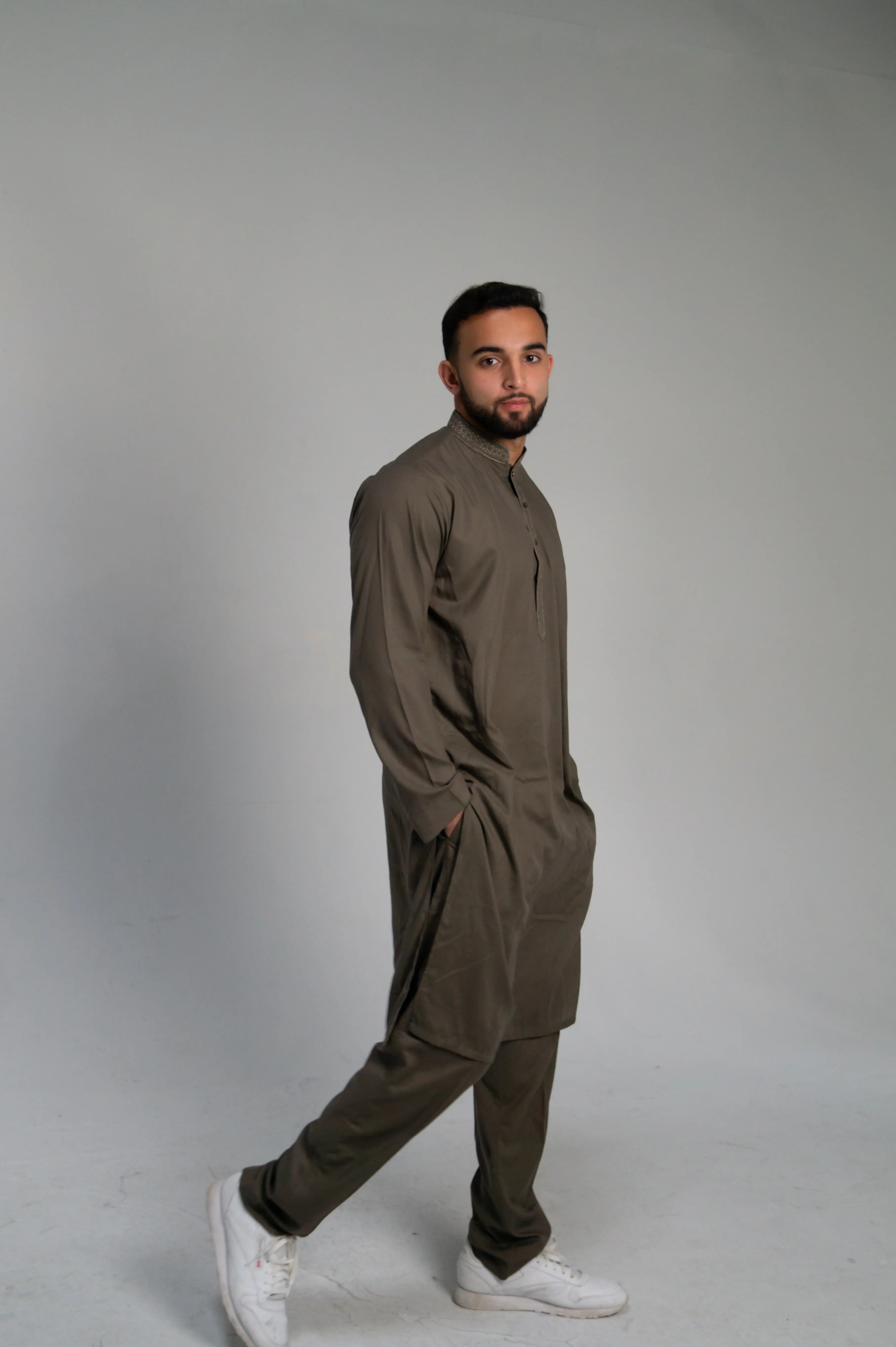 DeNative Kurta Set - Olive Grey